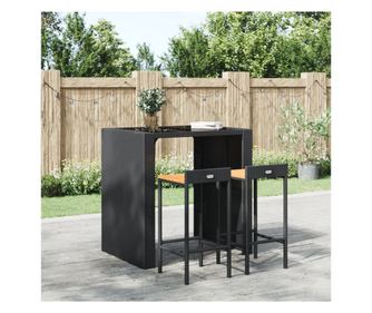 Bar stolčki 2 kosa črna, poliratan in masivno akacijevo les.