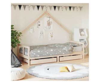 Cadru pat copii cu sertare, 80x200 cm, lemn masiv de pin