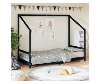 Παιδικό Κρεβάτι, Μαύρο, 90x200 εκ., Μασίφ Ξύλο Πεύκου