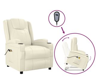 Masažna fotelja s podizanjem bijela krem eko koža