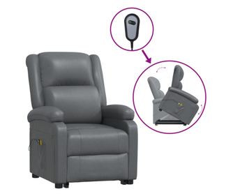 Električni masažni naslanjač z dvigom, siv, umetno usnje