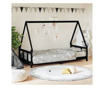 Παιδικό Κρεβάτι, Μαύρο, 90x200 εκ., Μασίφ Ξύλο Πεύκου