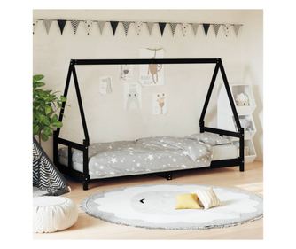 Dětský rám postele, černý, 80x200 cm, masivní borovicové dřevo