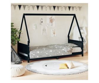 Παιδικό Κρεβάτι, Μαύρο, 80x200 εκ., Μασίφ Ξύλο Πεύκου