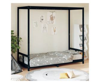 Παιδικό Κρεβάτι, Μαύρο, 80x200 εκ., Μασίφ Ξύλο Πεύκου