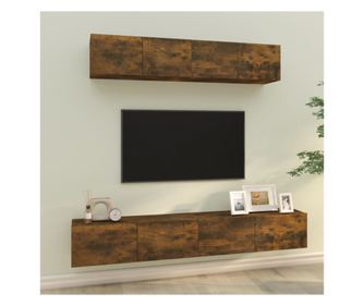 4 részes füstölt tölgy TV-szekrény készlet, feldolgozott fa