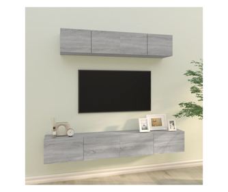 Set TV komode, 4 kosa, siva sonoma, obdelano leso