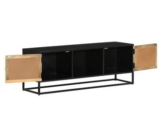Κονσόλα τηλεόρασης, 110x30x40 εκ., ακατέργαστο μασίφ ξύλο μάνγκο και σίδερο