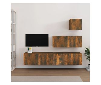 TV omarica set, 4 kosi, dimljen hrast, konstruiran les