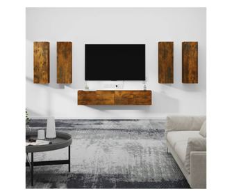 TV omarica set, 6 kosov, dimljen hrast, Konstruiran les