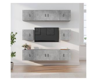 TV-szekrény készlet, 8 darab, beton-szürke, feldolgozott fa