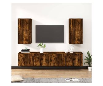 Set dulapuri TV, 4 piese, stejar fumuriu, lemn prelucrat