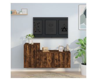 TV omarica, komplet, 2 kosa, dimljen hrast, konstruiran les