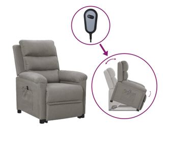 Zložljiv fotelj z dvigom, svetlo siva, tekstilni material