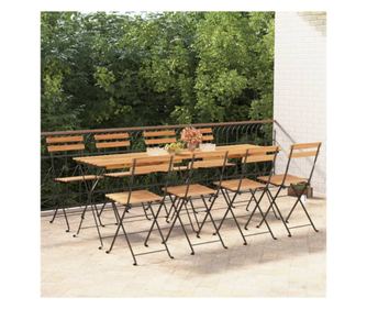 Сгъваеми бистро столове, 8 бр., масивен тик и стомана