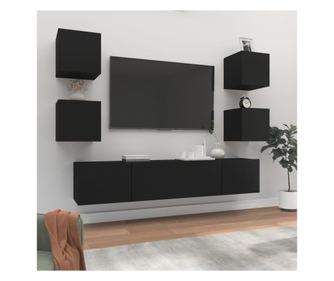 Set TV omare, 6 delov, črna, obdelano les.