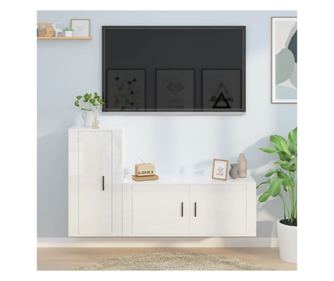 Set TV ormarića, 2 dijela, ekstra sjajna bijela, obrađeno drvo