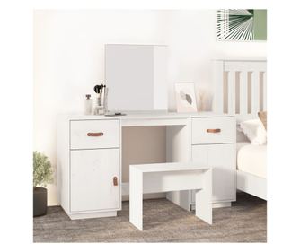 Set toaletnog stola s ogledalom, bijeli, masivno borovo drvo