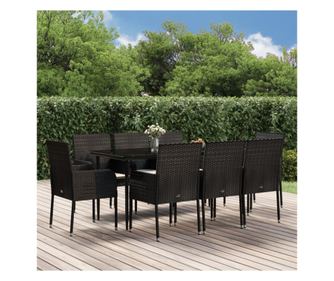 Vrtni namještaj s jastucima, 9 dijelova, crni, poliratan