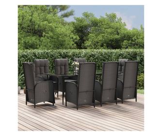 Vrtni namještaj s jastucima, 9 dijelova, crna, poliratan