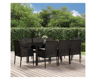 Vrtni namještaj s jastucima, 9 dijelova, crni, poliratan