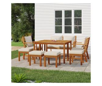 Set mobilier de grădină cu perne, 9 piese, lemn masiv de acacia