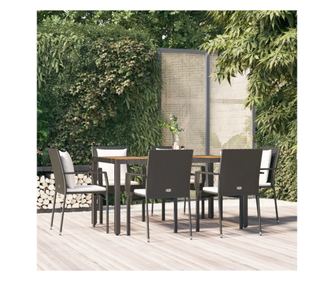 7 rszes fekete polyrattan kerti btor szett, prnkkal