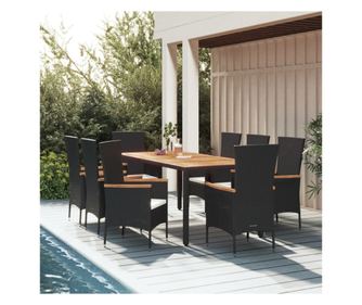 Vrtni namještaj s jastucima, 9 dijelova, crni, poliratan