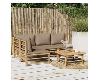 Kerti btor szett, taupe szrke prnkkal, 5 rszes, bambusz