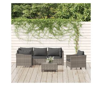 Set mobilier de grădină cu perne, 6 piese, gri, poliratan