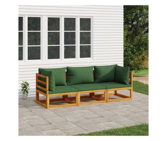 Set mobilier de grădină cu perne verzi, 3 piese, lemn masiv