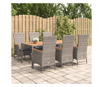 Set mobilier de grădină cu perne, 7 piese, gri, poliratan