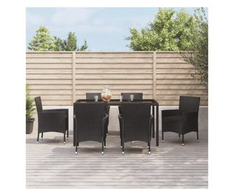 7 rszes fekete, polyrattan kerti btor prnkkal