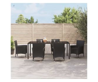 7 rszes fekete polyrattan kerti btor szett, prnkkal