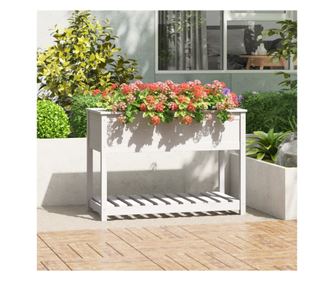 Jardinieră cu raft, alb, 111,5x54x81 cm, lemn masiv de pin