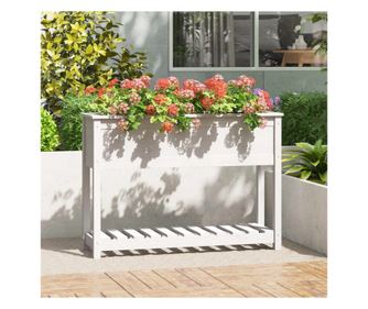 Jardinieră cu raft, alb, 111,5x34,5x81 cm, lemn masiv de pin