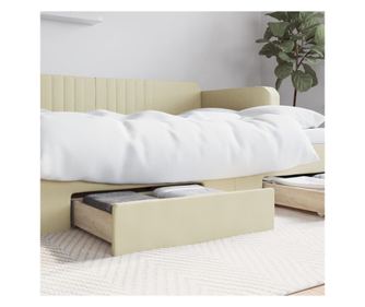 Dvě zásuvky pod postel, krémové, zpracované dřevo a ekologická kůže