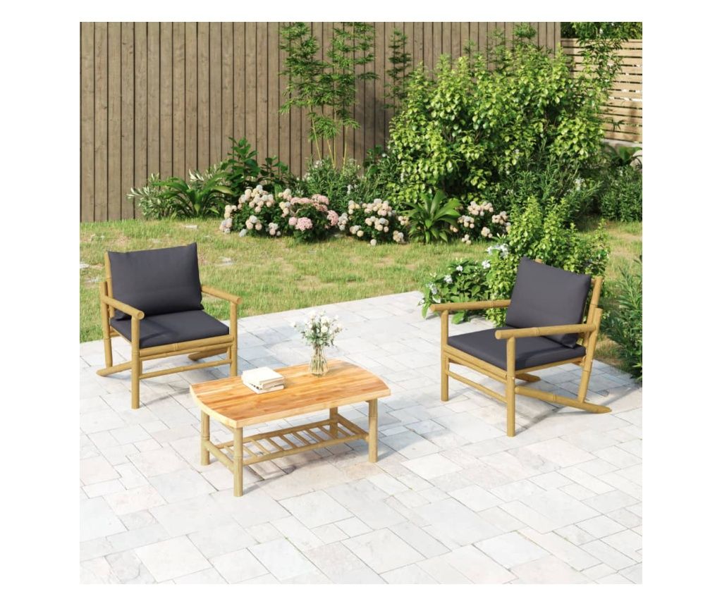 Kerti szkek, sttszrke prnk, 2 db, bambusz