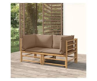 Градински ъглови дивани, възглавници в цвят сиво-кафяв, 2 бр., бамбук