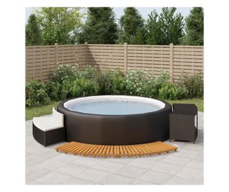 Mobilier de împrejmuire spa, negru, poliratan și lemn de acacia