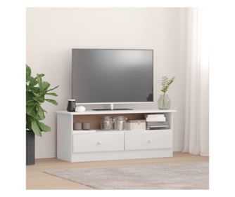 TV ormarić s ladicama „ALTA” bijeli, 100x35x41 cm, masivno borovo drvo