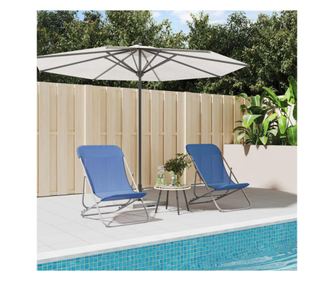 Scaune plajă pliante 2 buc. albastru textilenă & oțel vopsit