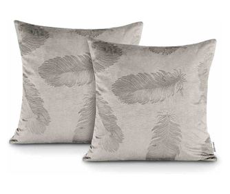 Set 2 huse pernute decorative in relief din catifea cu motiv animal print, Peacock, 220 g/m2, 45 x 45 cm, cappuccino