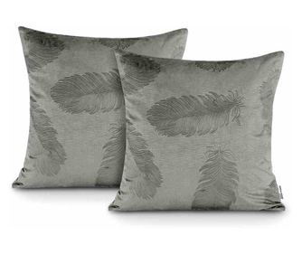 Set 2 huse pernute decorative in relief din catifea cu motiv animal print, Peacock, 220 g/m2, 45 x 45 cm, gri