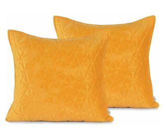 Set 2 huse pernute decorative matlasate in relief Laila, 180-190 g/m2 catifea, 70 g/m2 poliester, 45 x 45 cm, galben