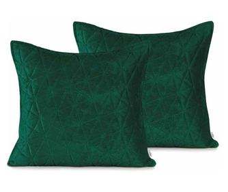Set 2 huse pernute decorative matlasate in relief Laila, 180-190 g/m2 catifea, 70 g/m2 poliester, 45 x 45 cm, verde