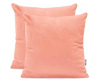 Set 2 huse pernute decorative din tricot, Amber, 135 g/m2, 80 x 80 cm, coral