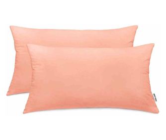 Set 2 huse pernute decorative din tricot, Amber, 135 g/m2, 40 x 80 cm, coral
