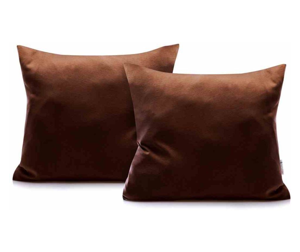 Set 2 huse pernute decorative din tricot, Amber, 135 g/m2, 80 x 80 cm, maro