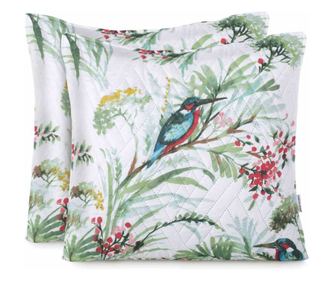 Set 2 huse pernute decorative matlasate imprimate Kingfisher, 70 g/m2, 45 x 45 cm, alb